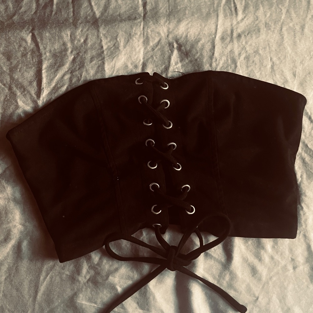 Black Lace-Up Crop Top